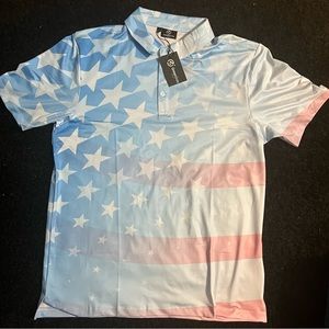 NEW Greenside Men's Golf Polo Shirt Stars and Stripes Breathable Stretch Size L
